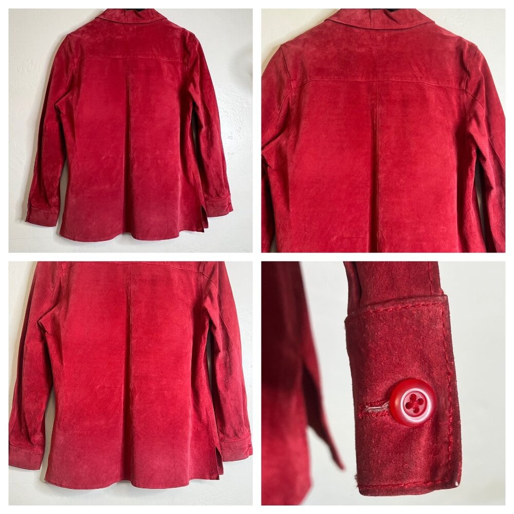 Style & Co. Collection Red Suede Leather Long Sleeve Button-Up Shirt Womens XL - Picture 3 of 16